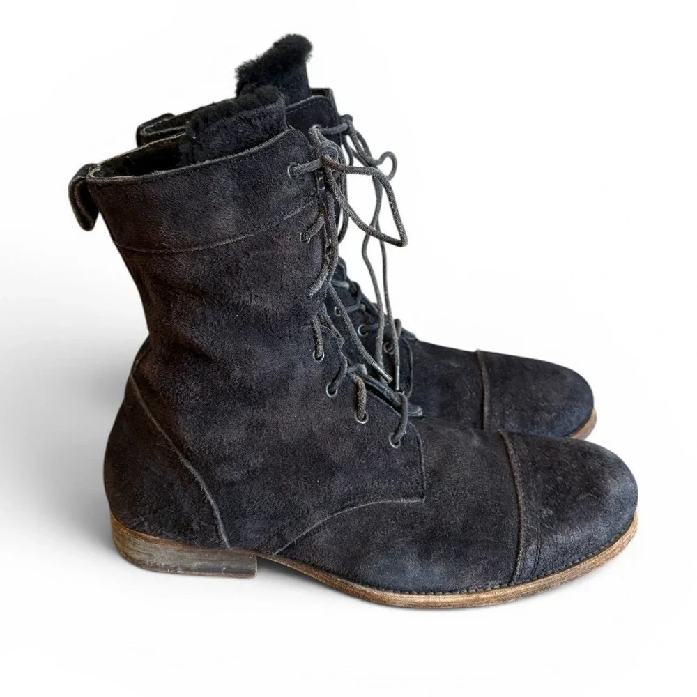 AllSaints Spitalfields Jacks Place Black Suede Shearling Combat Boots Mens 44